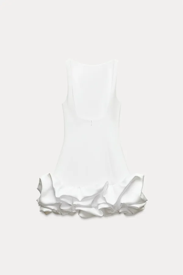 Zara dress mini white fitted bodycon with ruffled skirt party evening wedding - Image 12