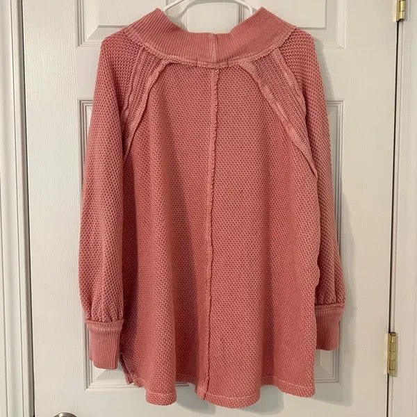 Free People We The Free Oversized Thermal Small Pink Sweater Top She’s a Keeper - Image 9