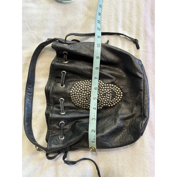 NILA ANTHONY Studded Skull Bucket Bag Purse Tie Faux Leather Pockets Lined Clean - Image 8