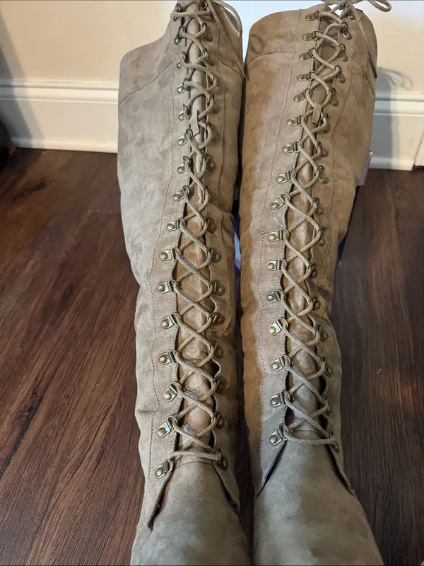 Over-the-Knee Lace-Up Women's Boots in Taupe - Image 5
