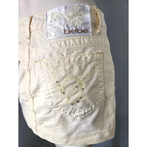 Vintage 90s y2k skirt Bebe‎ Butter Yellow mini micro rhinestone SZ 26 Waist 30" - Image 16