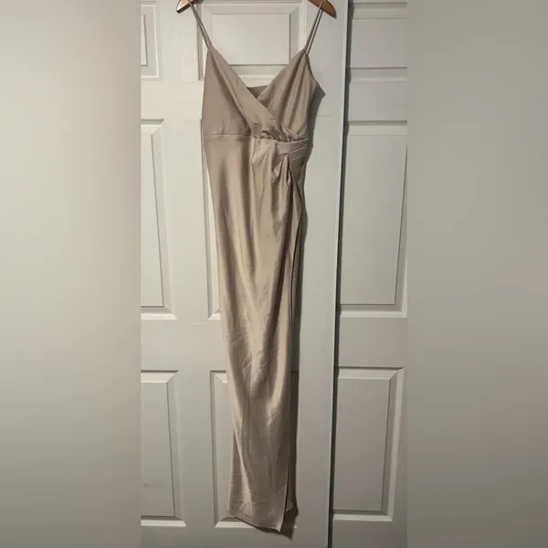 BHLDN Anthropologie Tank Top Maxi Dress Gown Freya Satin‎ Charmeuse Slit Formal - Image 3