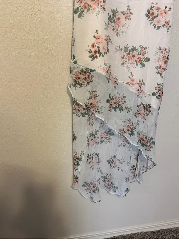 Lavender Brown Silk Floral‎ Ruffle Romantic Slip Dress Size Medium - Image 2
