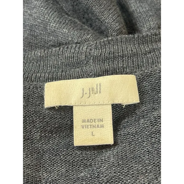 J Jill Women Blue Linen Blend Open Knit Cardigan Sweater Minimalist L Summer - Image 5