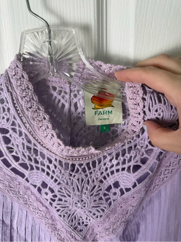 Farm Rio Lilac Lace Ruffled Blouse S - Image 8