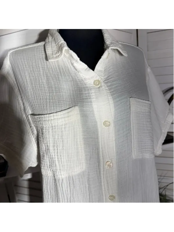 Weatherproof Vintage midi dress white gauze cotton coastal resort cruise boho M - Image 7