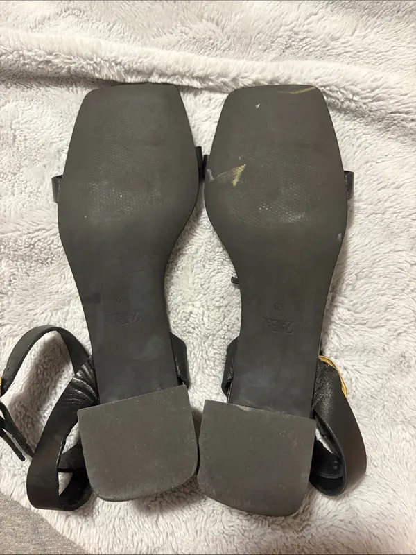 EUC Zara Black Square-Toe Ankle-Strap Heels with Block Heel Size 40 - Image 5