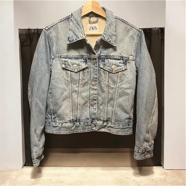 Zara Sherpa Lined Denim Jacket - Size S - Image 4