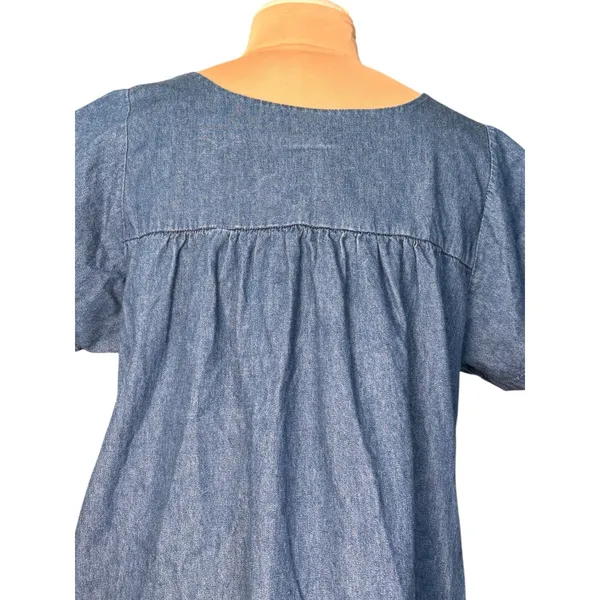 Vintage Ladybug Polka Dot Chambray Denim Dress Midi Cottagecore Medium Whimsical - Image 7