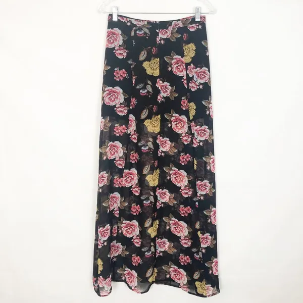 Dark Floral Sheer Maxi Skirt Samll Double Slit Romantic Dark Fairy Whimsigoth - Image 7