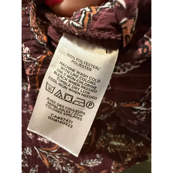LOFT Women XL Burgundy Floral Paisley Peplum Blouse Long Sleeve Crinkle Top - Image 6