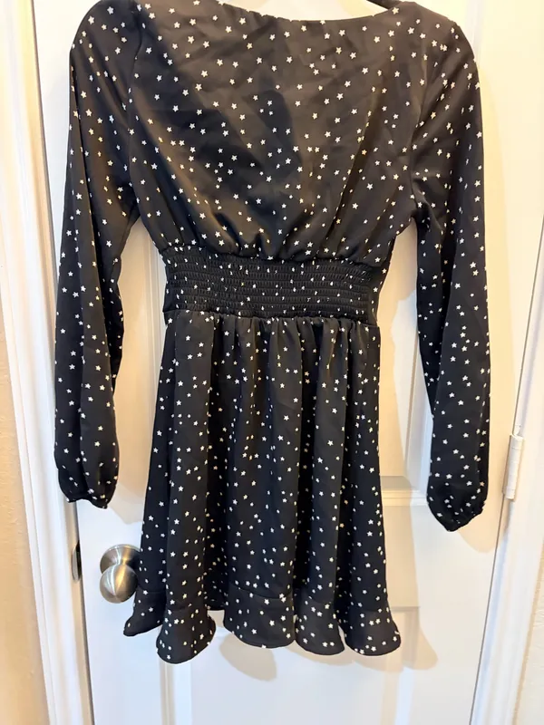 Alter’d State Star Print Mini Dress XS Black Celestial Sweetheart Long Sleeve Coquette - Image 5