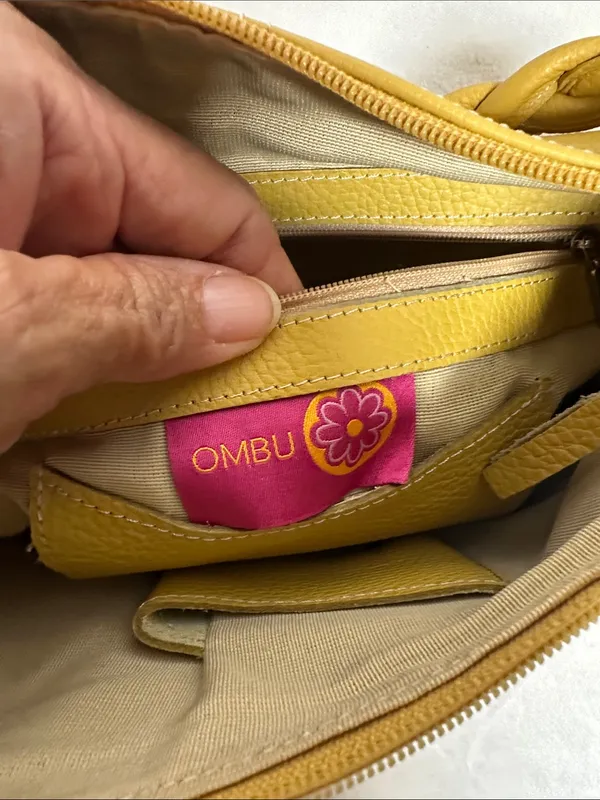 Ombu Leather Mustard Yellow Braided-Handle Shoulder Bag - Image 12