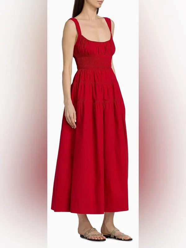 NEW DÔEN Clover organic Cotton Deep tomato Red Sleeveless Midi-Dress SZ M - Image 3