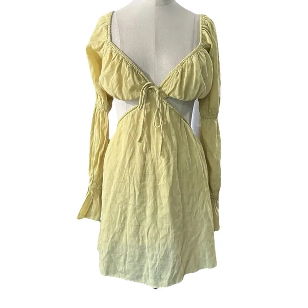 Kittenish Jessie James Decker Yellow Cutout Mini Dress XS Long Sleeve Party - Image 2