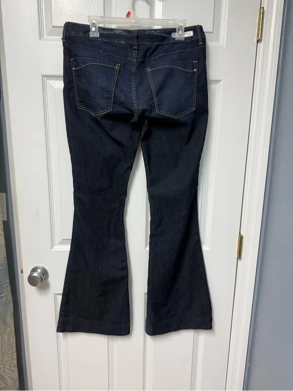Express Dark Blue Flare Jeans with Faded Front Panels - Image 2