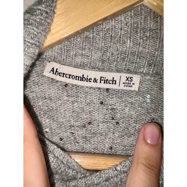 Abercrombie & Fitch Gray Wool Knit Cropped Short Sleeve Mock Neck Sweater Sz XS - Image 4