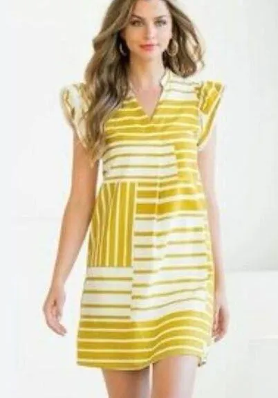 THML Dress Mustard Design Pockets Short Sleeve - Image 2