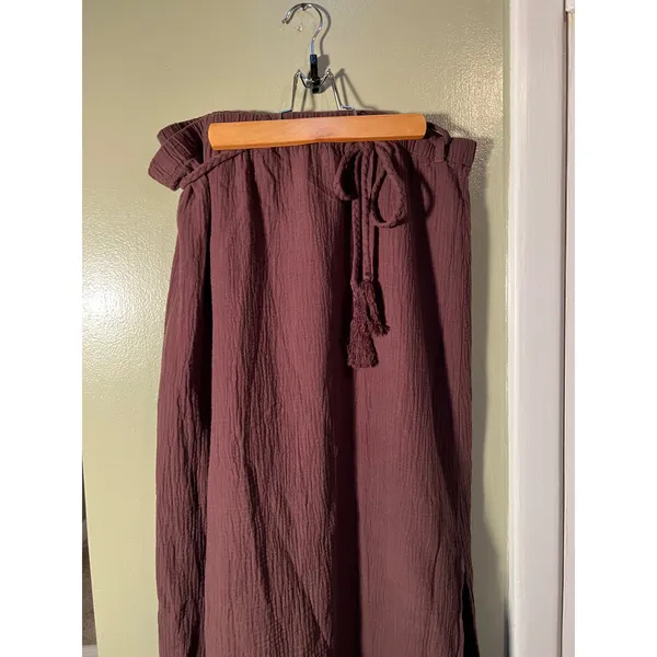 Bobi Women's Size XL Gauze Maxi Skirt Chocolate Brown Umber Braided Waist Cotton - Image 5