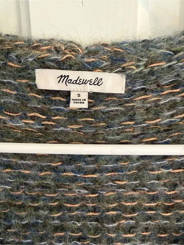 Madewell Alpaca Merino Wool Fuzzy V-Neck Chunky Knit Sweater‎ Size S - Image 2