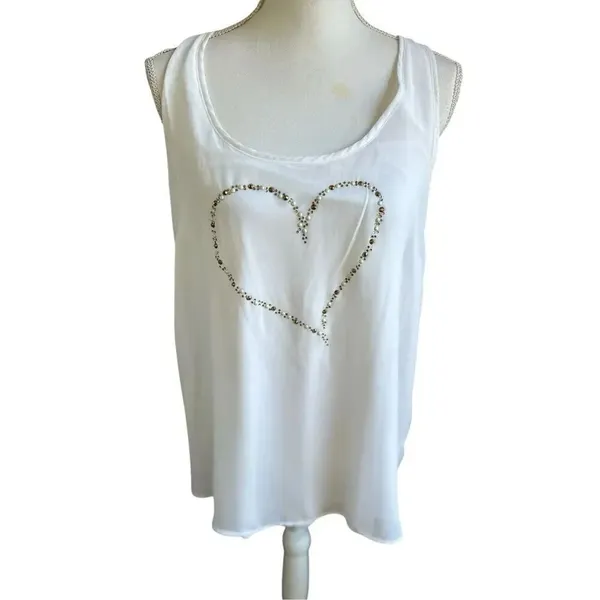 NWT NY&C Sleeveless Racerback Blouse Ivory XL Bling Heart Design Lightweight Su - Image 5