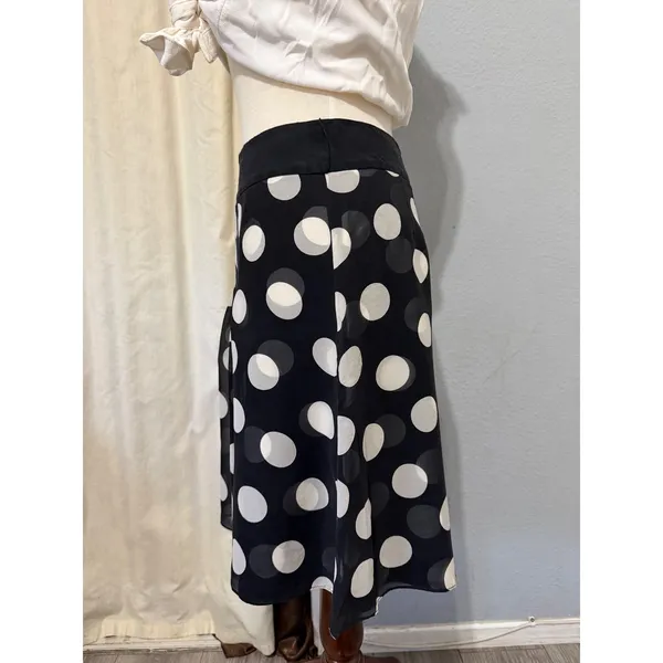 Ann Taylor 100% Silk Midi Skirt Size 2 Black White Polka Dot Pleated‎ A-Line Mod - Image 13