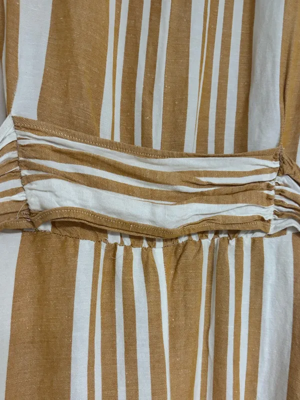Ann Taylor Camel & White Striped Linen Blend Maxi Dress | Size Large | Belted - Image 7