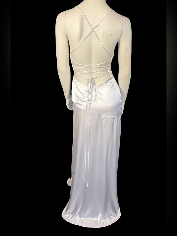 Monvelli Satin Maxi Slip Dress White Size 4 NWT - Image 5