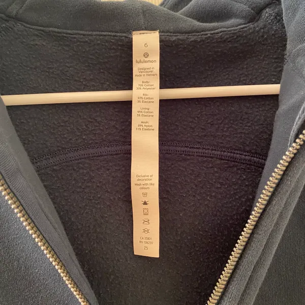 Lululemon Scuba Hoodie Light Cotton Fleece Size 6 Submarine Full Zip - Image 5