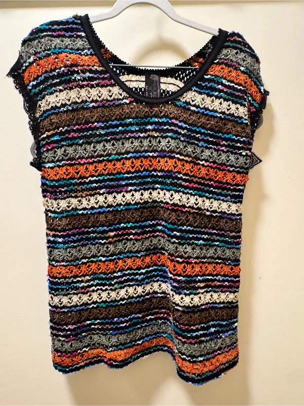 Free People New Romantics‎ crochet Chenille Stripe Knit Top Size Small Lace - Image 4