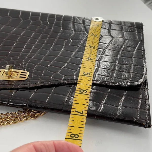 Vintage RINTR leather croc embossed leather envelope shoulder bag. Brown - Image 13