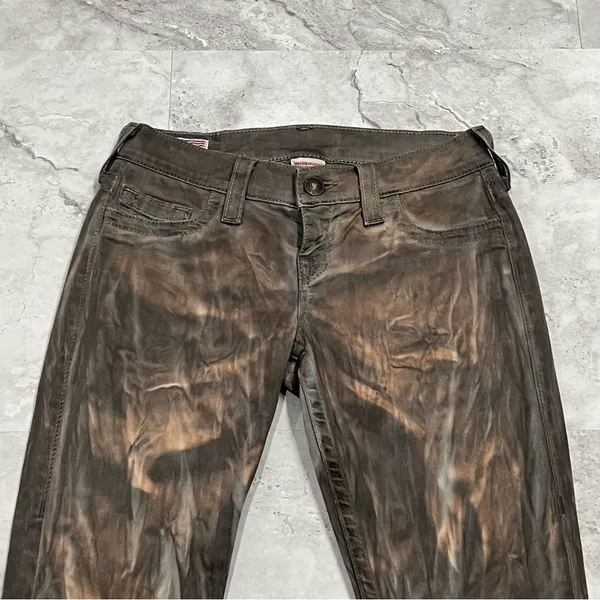 True Religion‎ Casey Straight Marble Brown Acid Wash Jeans Size 26 - Image 4