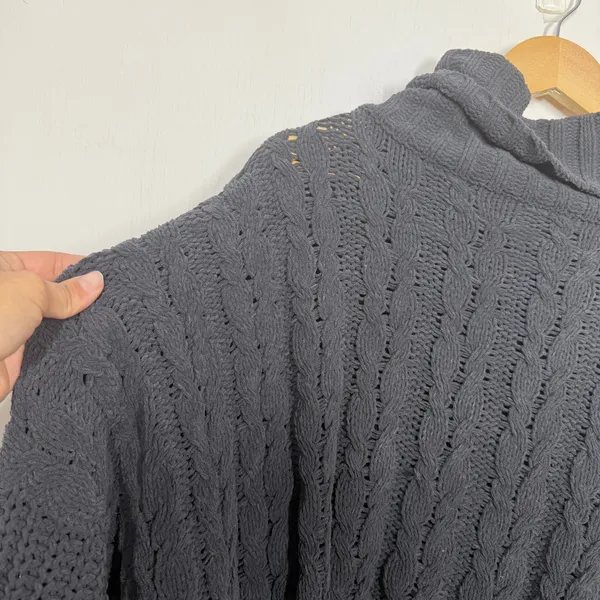 Pol Turtleneck Sweater Women's Medium Dark Gray Cable Knit High-Low Hem Pullover - Image 10
