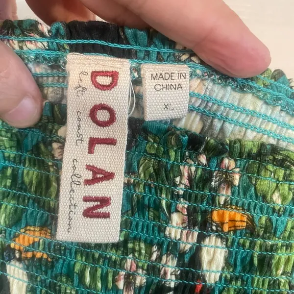 Dolan x Anthropologie Green Left Coast Smocked Puff Sleeved Top Tropical Bird XL - Image 3