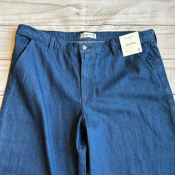 Abercrombie & Fitch Dark Wash Wide Leg Mid Rise Denim Jeans Size 18S NWT - Image 4