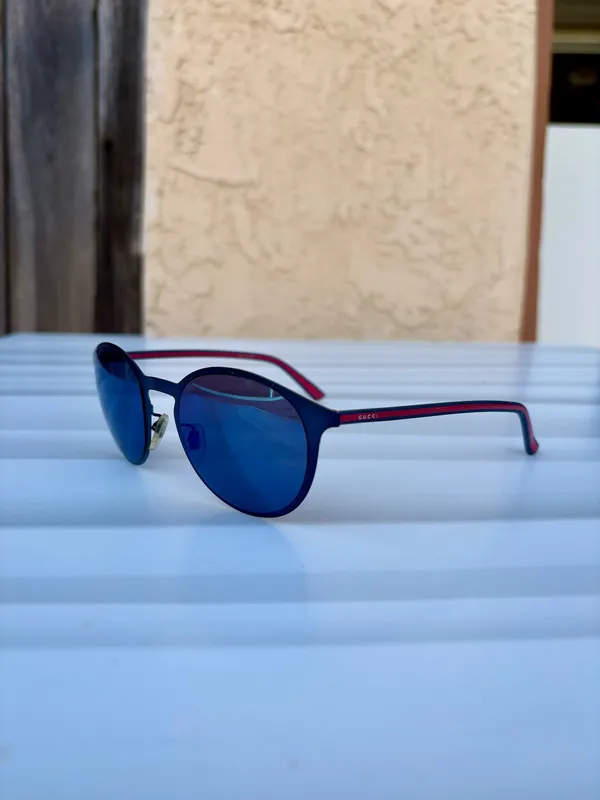 Gucci GG0504S-003 blue mirrored 52mm round unisex sunglasses - Image 8