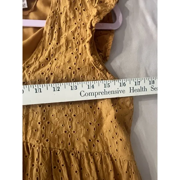 Knox Rose Eyelet Dress Flutter Sleeve XS Mustard Yellow Prairie Country Boho - Image 6