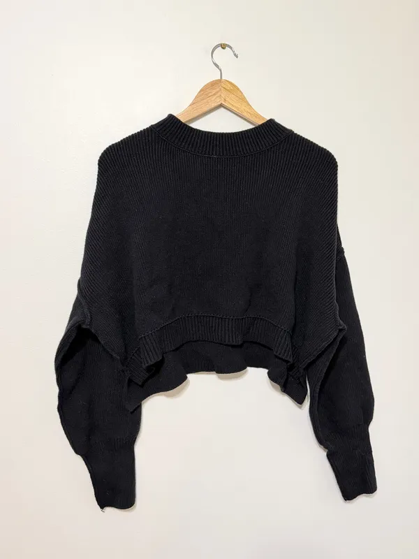 Free People Easy Street Crop Pullover Sweater Size Small Black Oversized Knit - Image 2