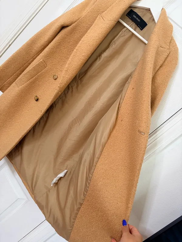 ZARA Basic Women’s XS Camel Double Breasted Long Coat Quiet Luxury Classic Chic - Image 6