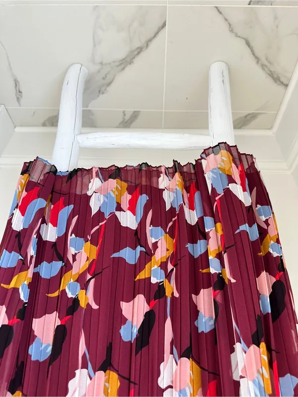 Halogen Pleated Floral-Print Sleeveless Dress - Burgundy Size Large - Image 7