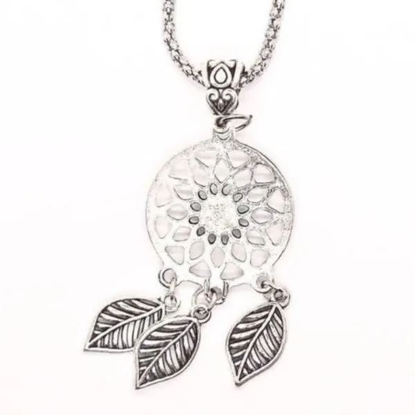 Boutique Silver Turquoise Dreamcatcher Feather Boho Necklace - Image 5