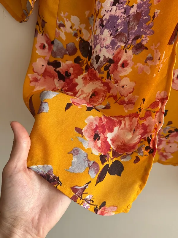 ADORA Golden Yellow Floral Bolero/Kimono Jacket/Cardigan, Size Small - Image 8