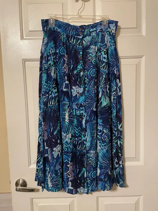 Vintage 1990’s The Limited Blue Patterned Button-Front Women's Skirt Size Medium - Image 11