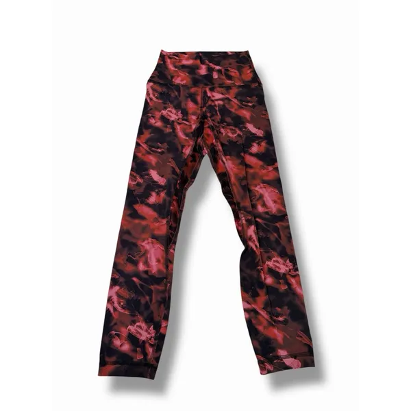 Lululemon Abstract Print Stretch Elastic Waist Red Pink Black Ankle Leggings 2‎ - Image 2