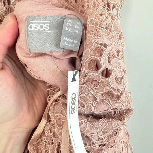 ASOS Blush Pink Lace Midi Dress Open Back Pinny Bodice Women’s 4 NWT - Image 4