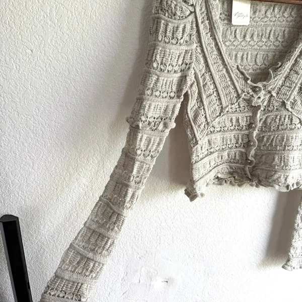 NWT Free People Womens Wild Roses Cardigan Gray Feminine Rose Button Size XS - Image 6