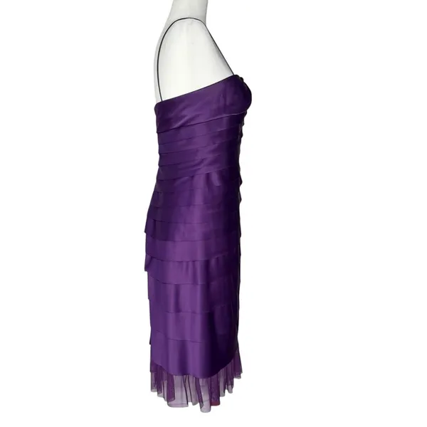 VTG Y2K JS Collection Dress 6 Mermaid Scalloped Ruffle Layered Purple Satin‎ - Image 7
