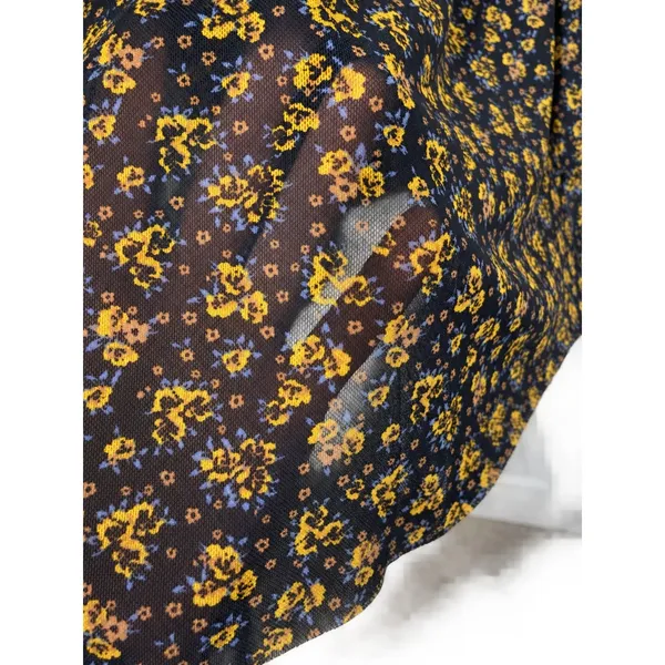 Free People Black Yellow Floral Smocked Sheer Long Sleeve Midi Dress XS - Image 3