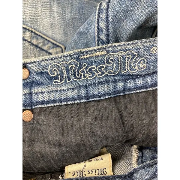 Miss Me Bootcut Womens Jeans Sz 27 Bling Rhinestone Distressed Denim Flap Pocket - Image 6