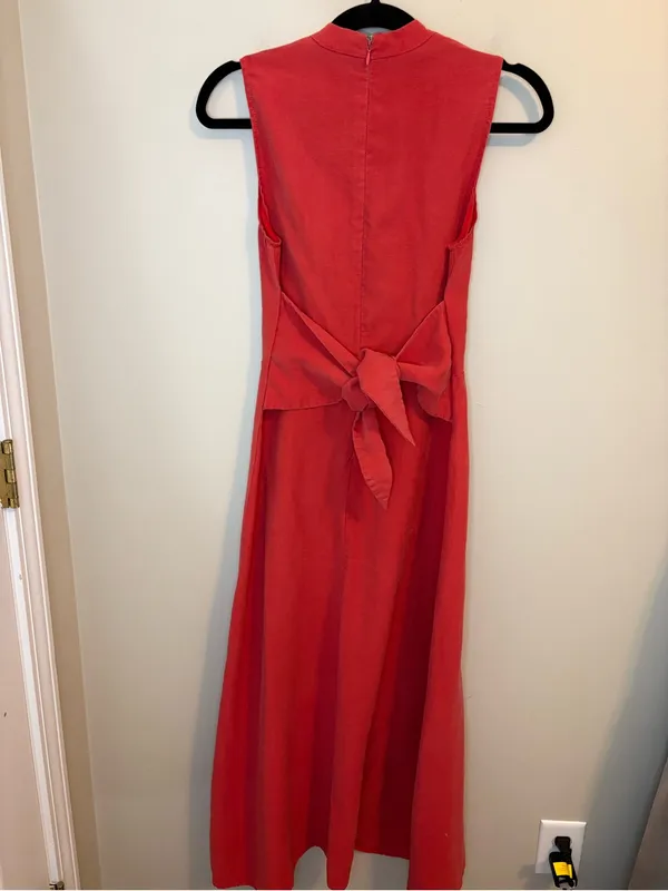 MNG Mango Coral Tie Belt Lyocell Midi Dress Small Wedding Guest - Image 10
